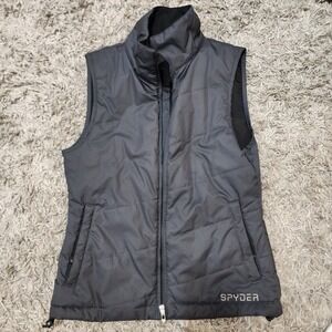 Spyder Puffer Vest Women's Sz 6 Black Dr. Pepper Embroidery Full-zip‎